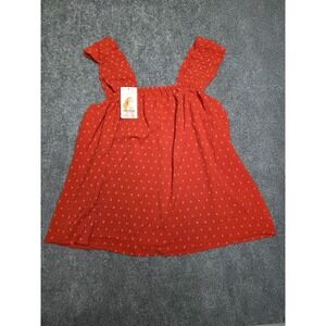 PrettyGarden Tank Top Womens Large Red Babydoll Sleeveless Square Neck  Flowy